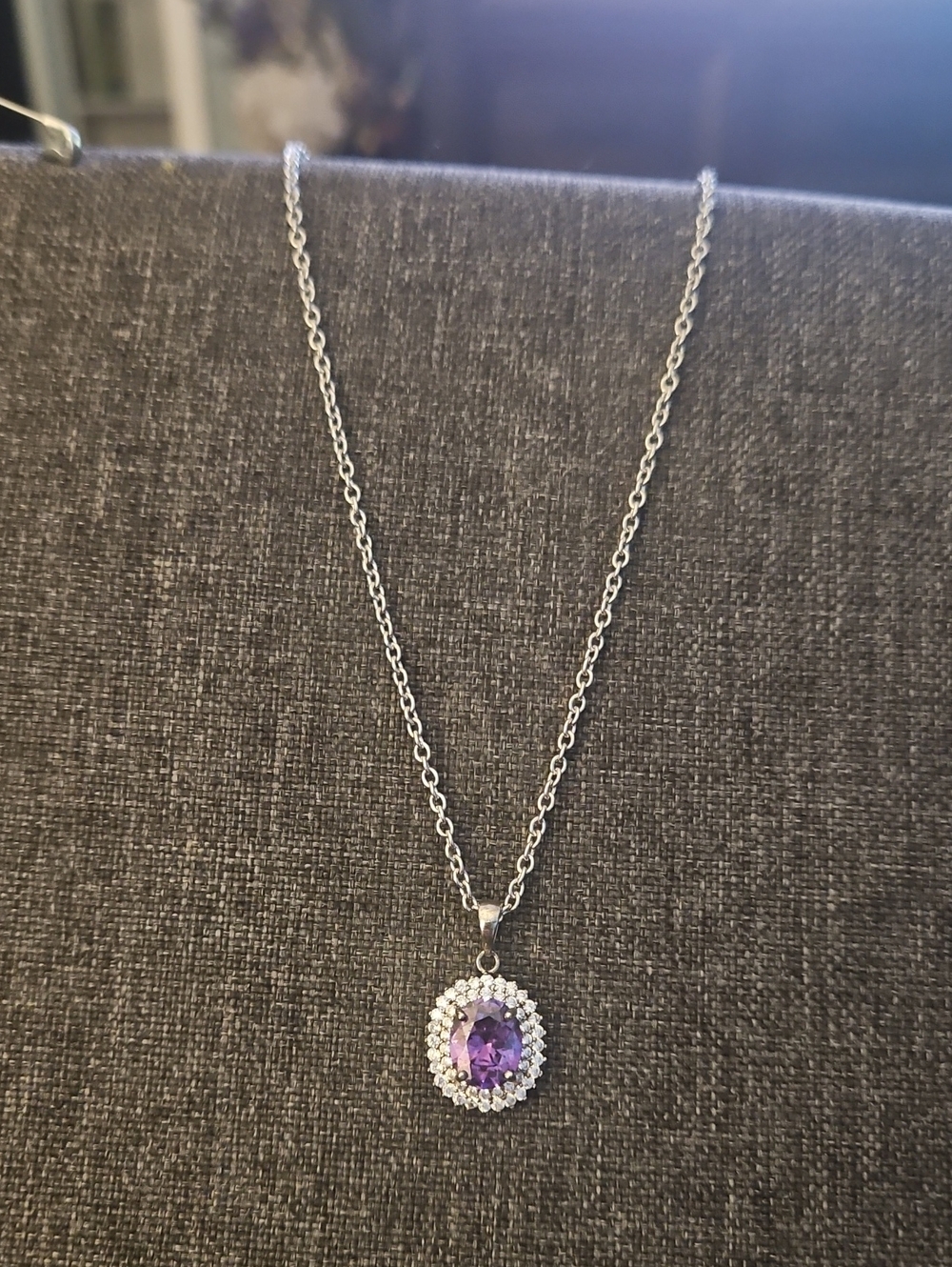 Stainless SteelAmethyst Halo Pendant Necklace - Purple